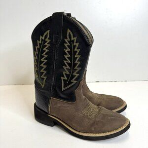 Old West Cowboy Boots Kids Youth Size 2 D Brown Leather Western Farm Rodeo